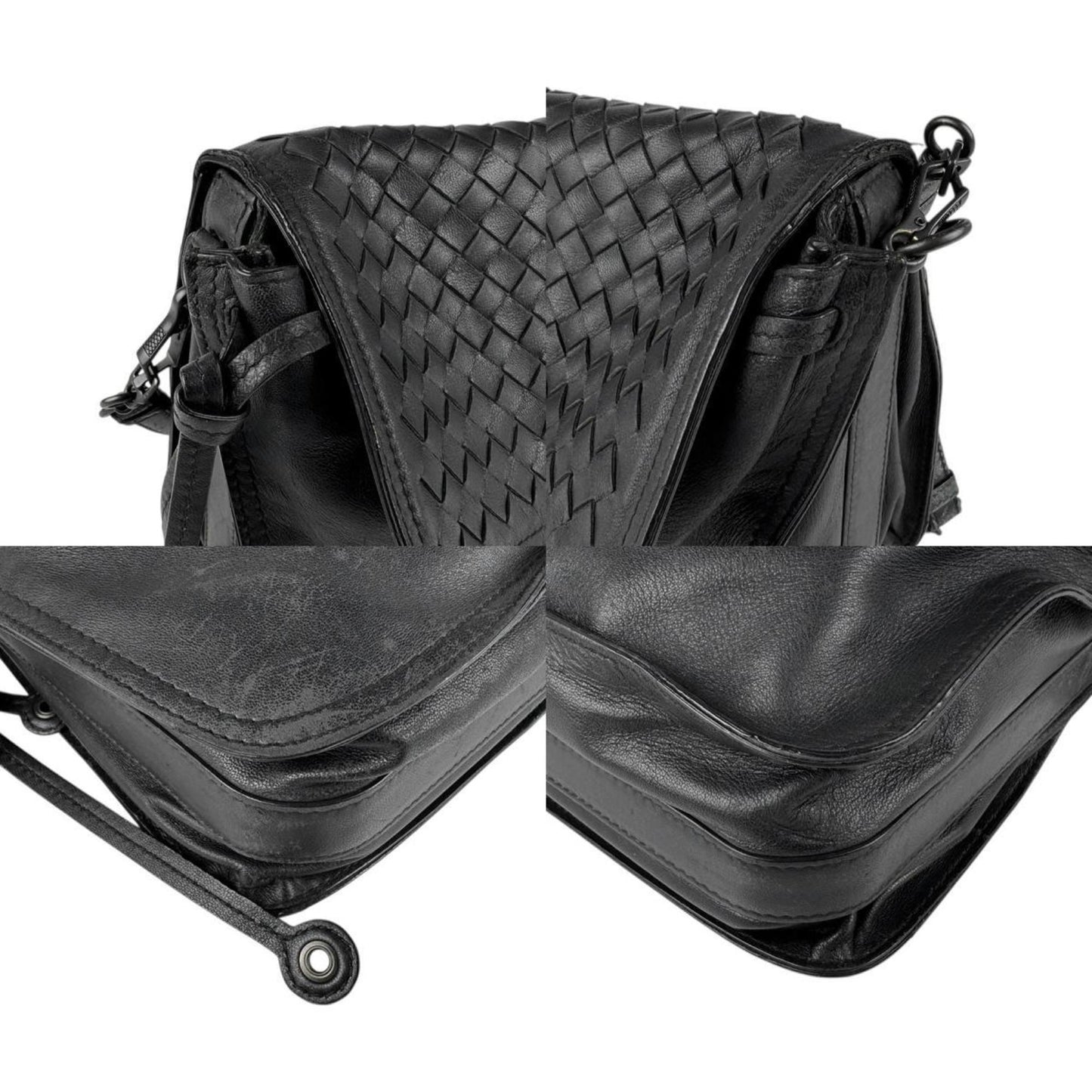 Bottega Veneta Shoulder Bag Intrecciato Leather Black