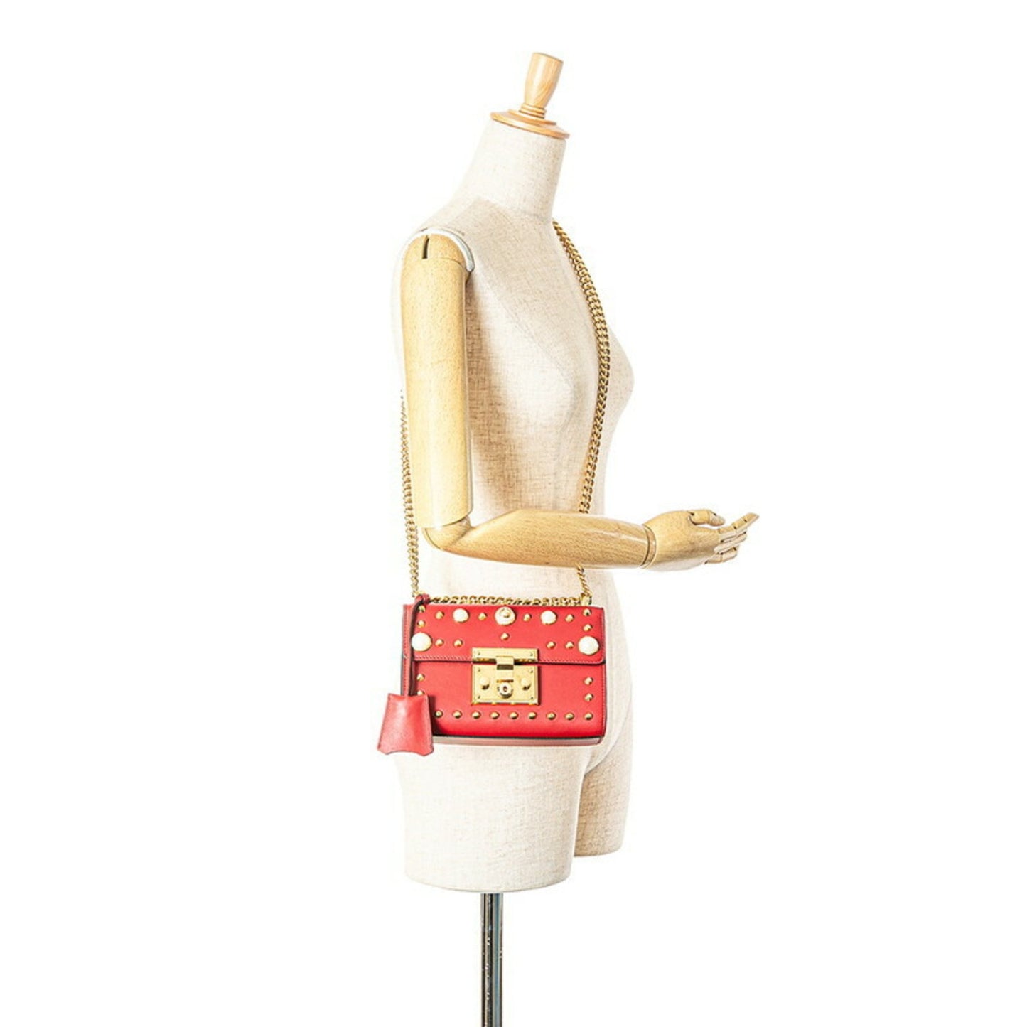 Gucci Padlock Stud Chain Shoulder Bag 432182 Red Leather