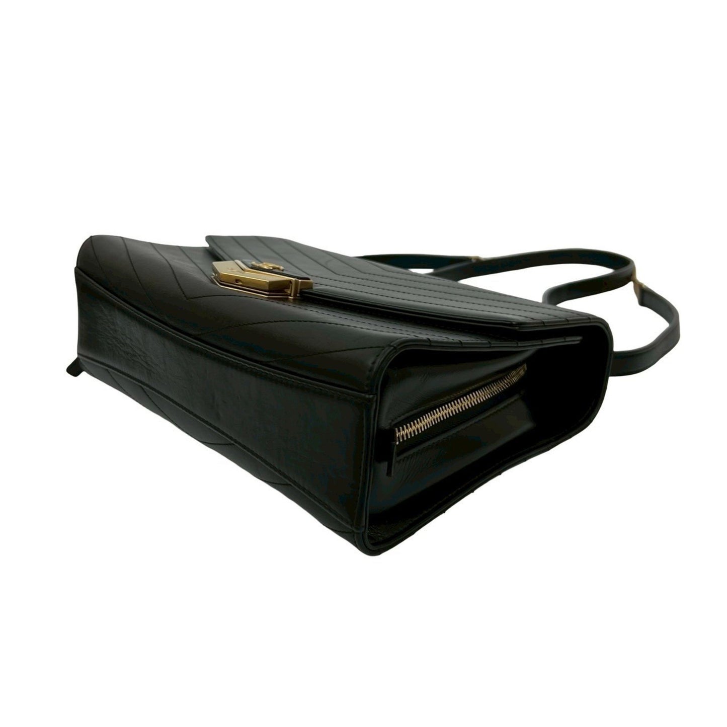 Chanel V-Stitched Coco Mark Logo Hardware Leather Shoulder Bag In Black