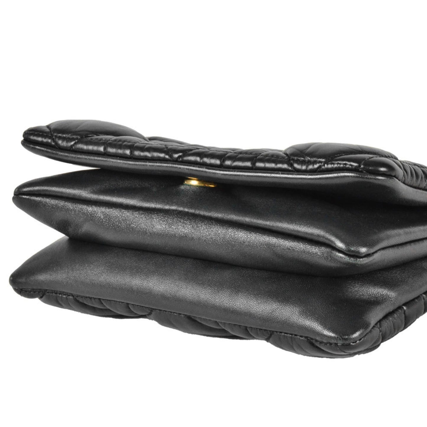 Christian Dior Dior Caro Macrocannage Chain Shoulder Wallet Leather Black