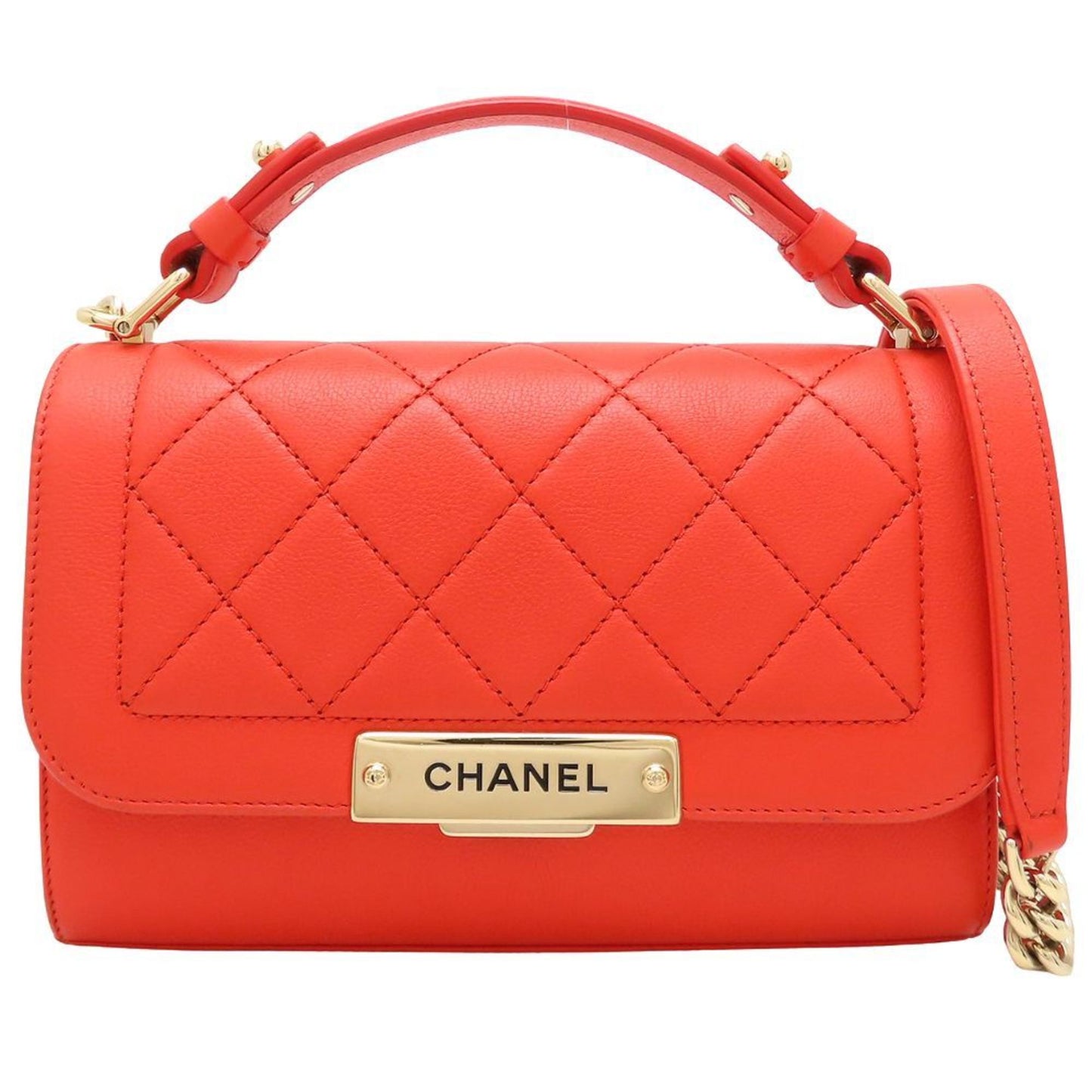 Chanel A93701 Shoulder Bag Matelasse Click Label Single Flap Calf Orange 352531