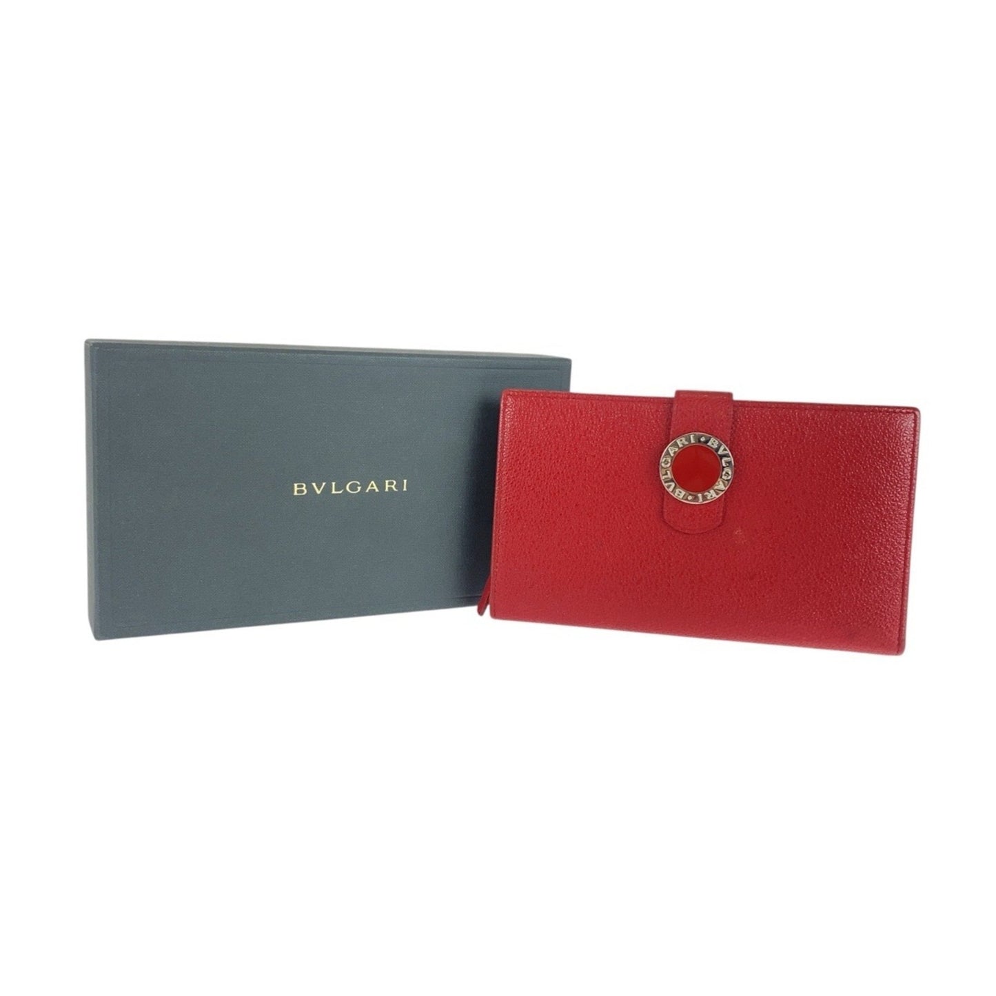 Bvlgari Colore Red Leather Long Wallet With Silver Hardware