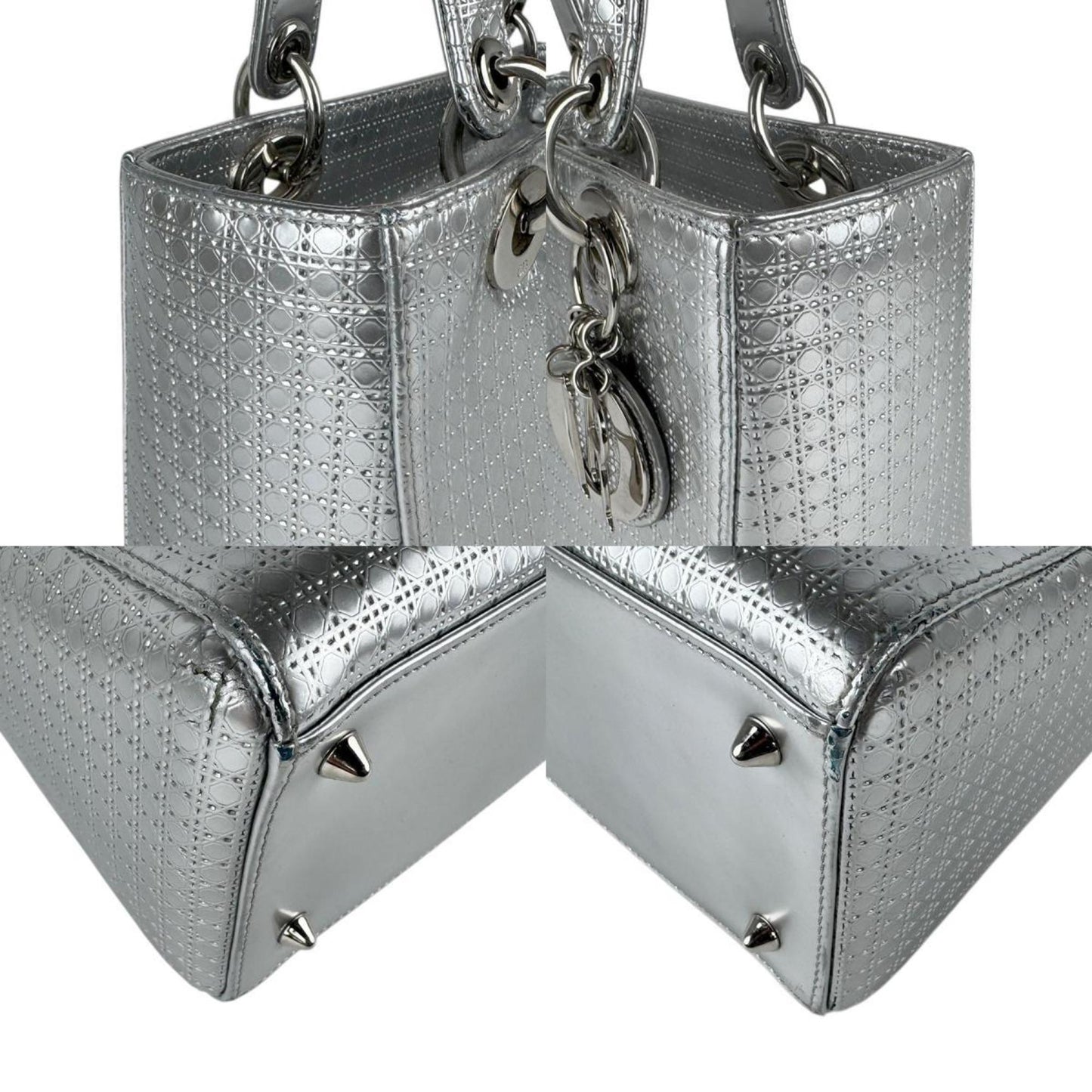 Christian Dior Handbag Shoulder Bag Lady Leather Silver