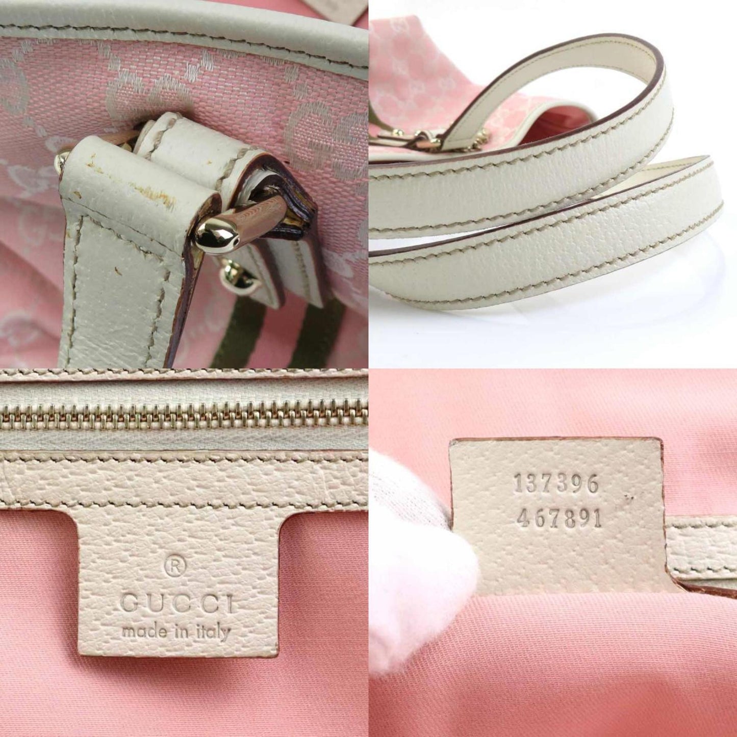 Gucci Shoulder Bag Tote Gg Canvas Leather Pink Off-White Khaki Gold