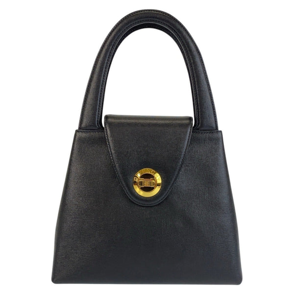 Givenchy Vintage Circle Logo Black Gold Hardware Leather Handbag