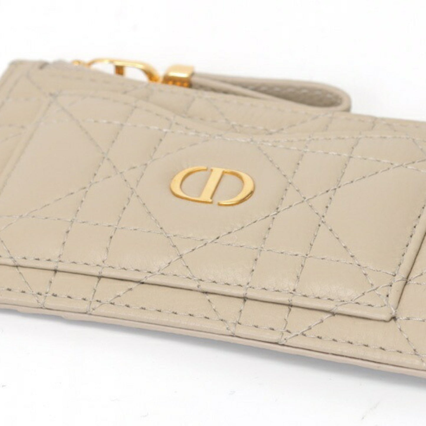 Christian Dior Dior Caro Cosmos Zip Card Holder Case S5131Uwhc_M116 Cannage Calfskin Beige K-157764
