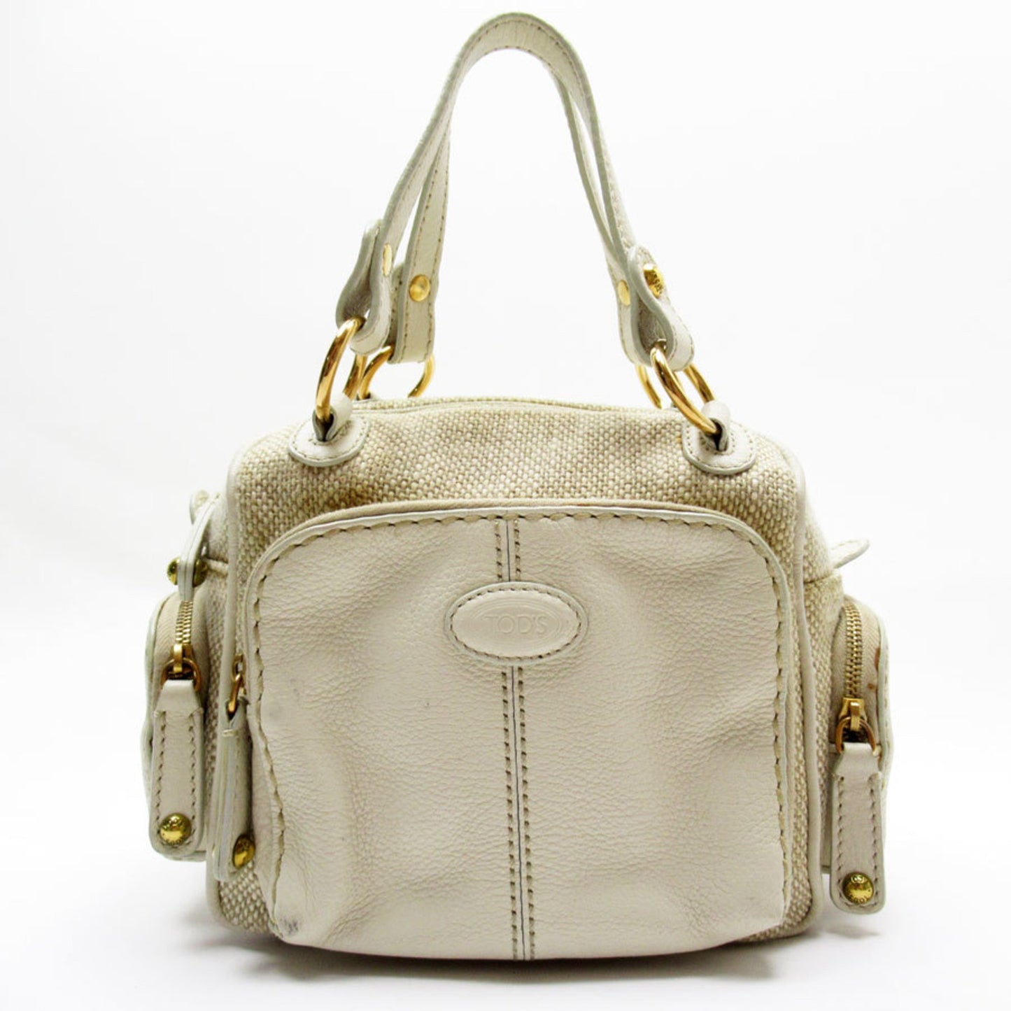 Tod'S Handbag Leather Canvas Beige