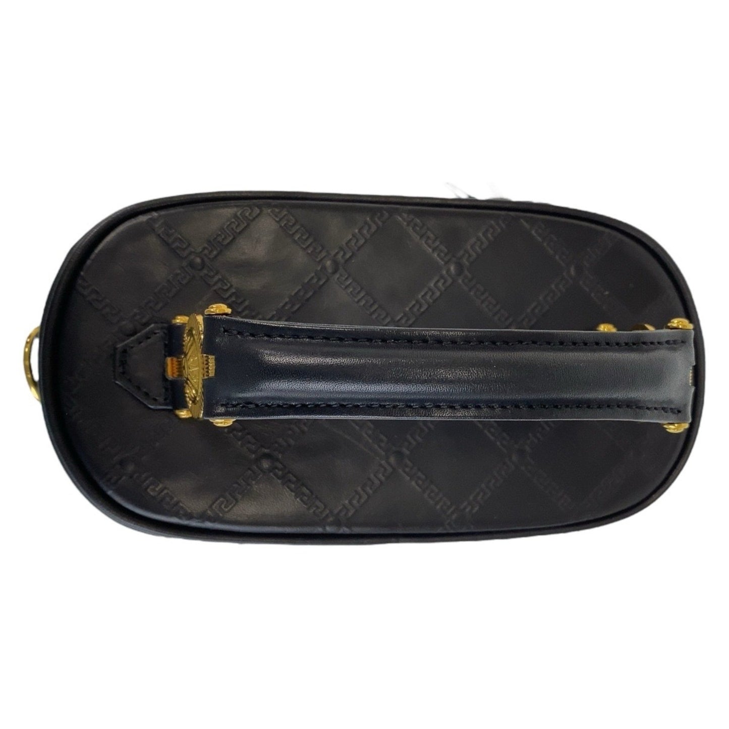 Versace Vintage Medusa Sunburst Black Gold Hardware Leather Shoulder Bag Vanity Handbag 2Way