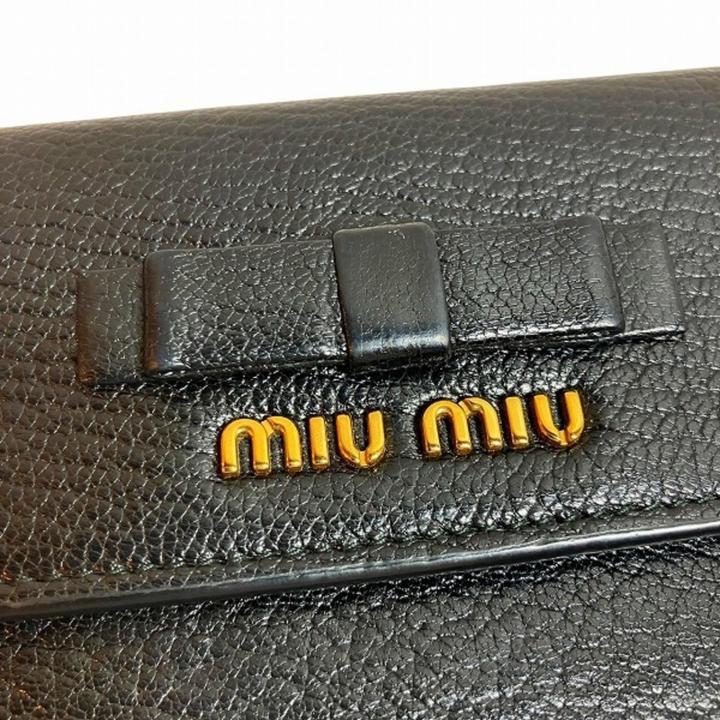 Miu Miu Miu 5Ml014 Black Ribbon Tri-Fold Wallet