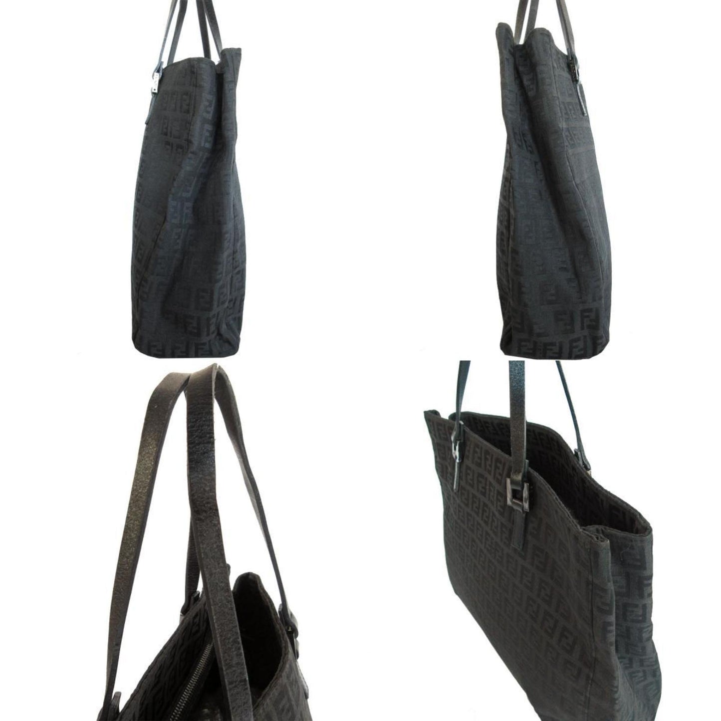 Fendi Handbag Zucchino Canvas Leather Black