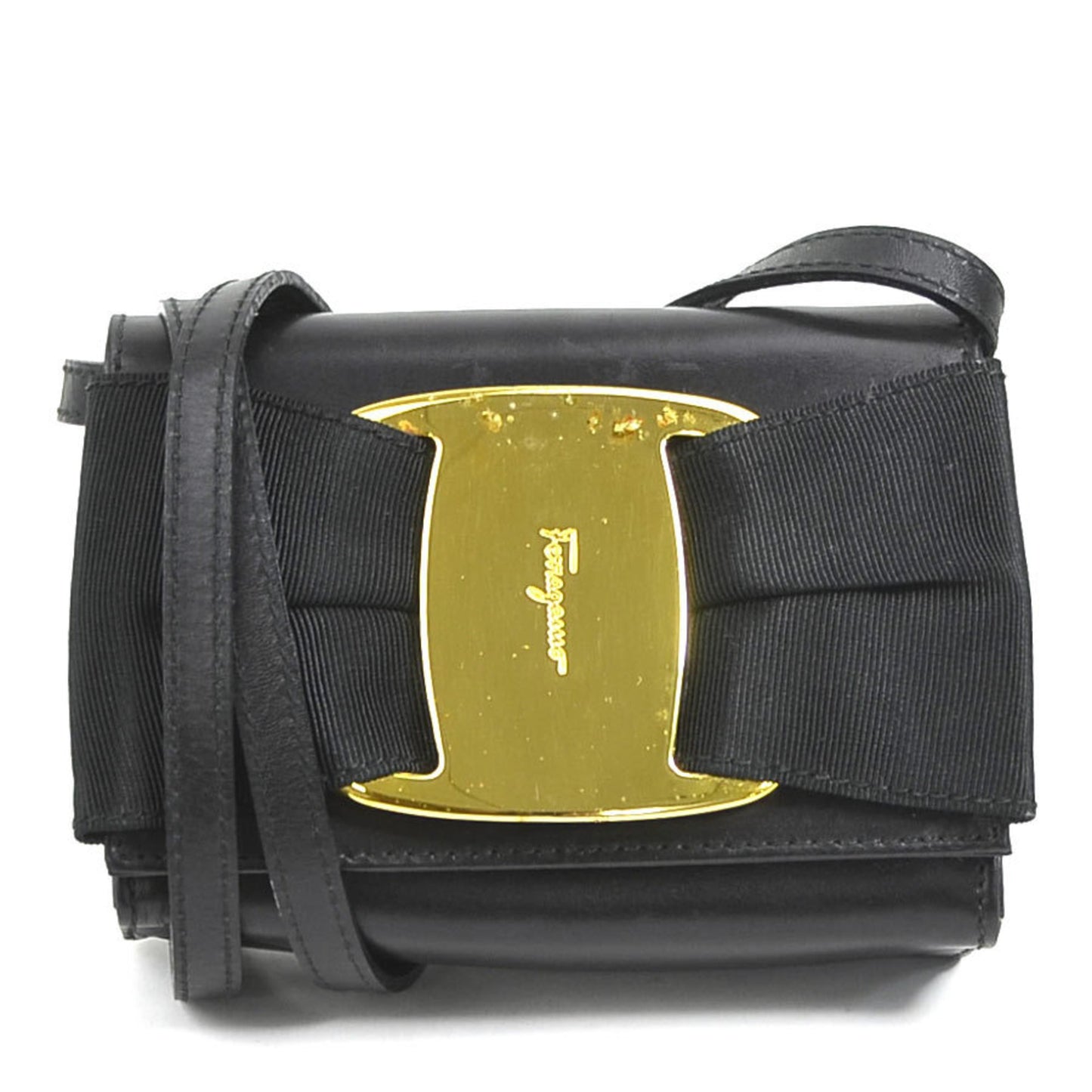 Salvatore Ferragamo Shoulder Bag Vara Leather Black Gold