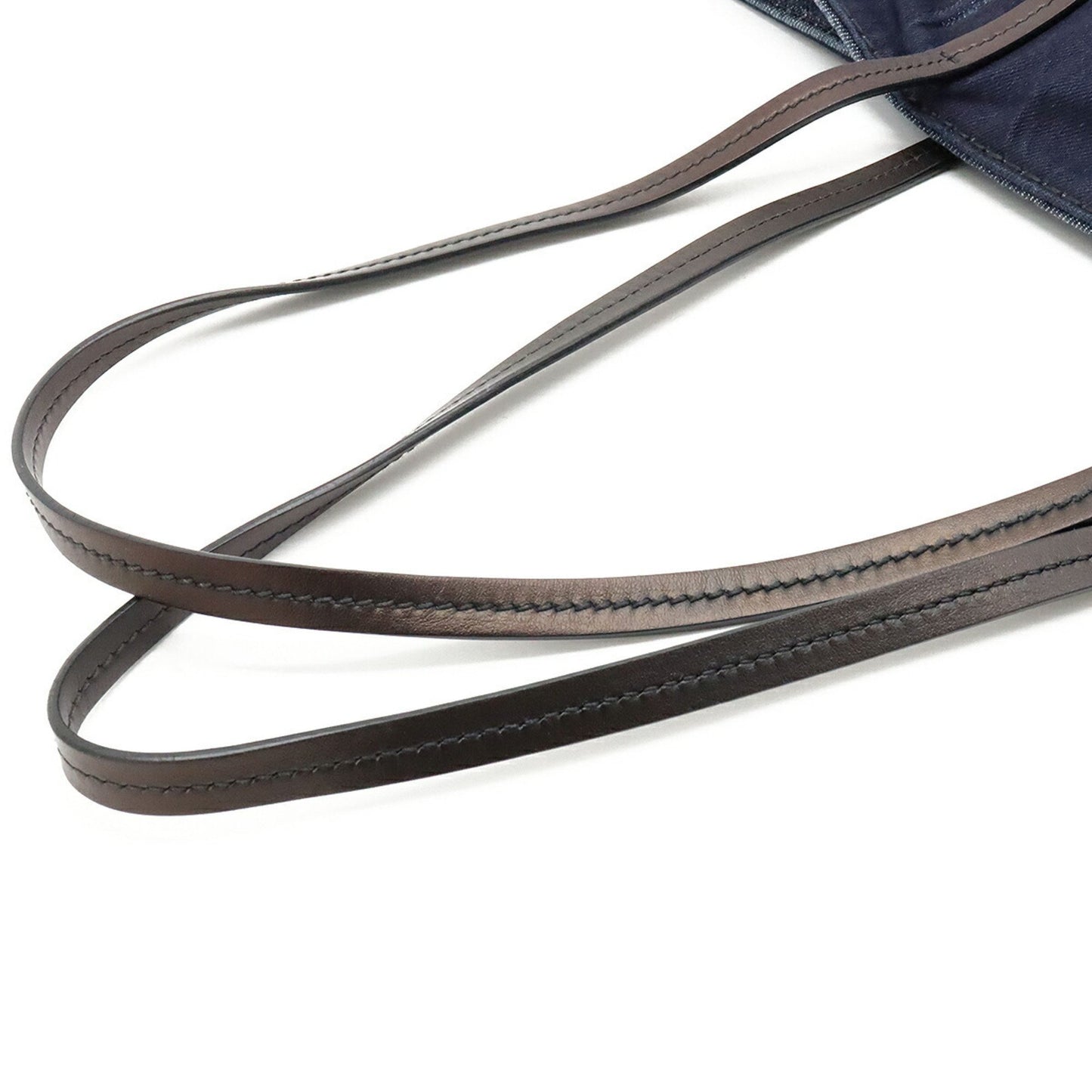 Prada Mistolino Vitello Tote Bag Shoulder Denim Leather Indigo Black 1Bg347