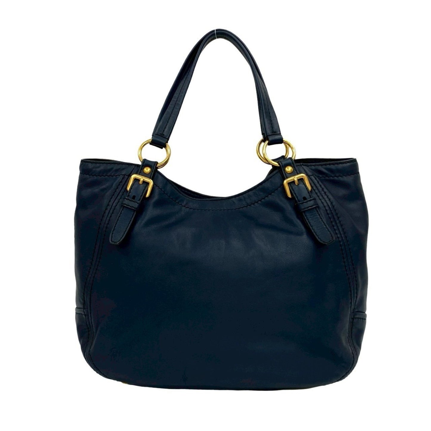 Prada Prada Gold Logo Hardware Leather Genuine Tote Bag Handbag Semi-Shoulder Navy Blue 33-10
