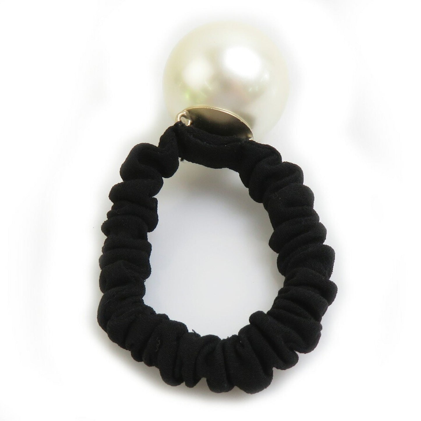 Chanel Hair Tie Coco Mark Faux Pearl Accessory Off-White Black Gold