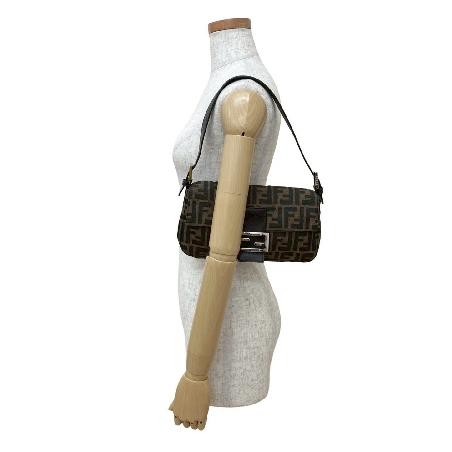 Fendi Mamma Bucket Zucca Ff Pattern Leather Canvas Semi-One Shoulder Bag Brown 20265