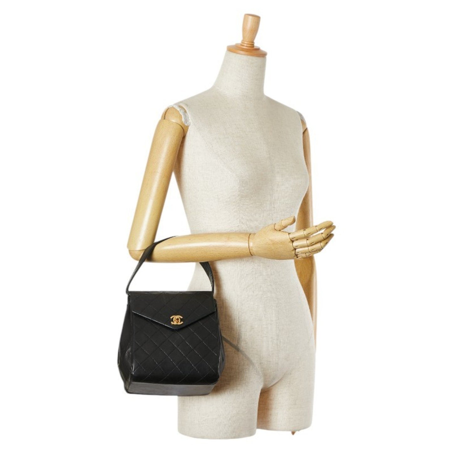 Chanel Matelasse Coco Mark Handbag Tote Bag Black Lambskin