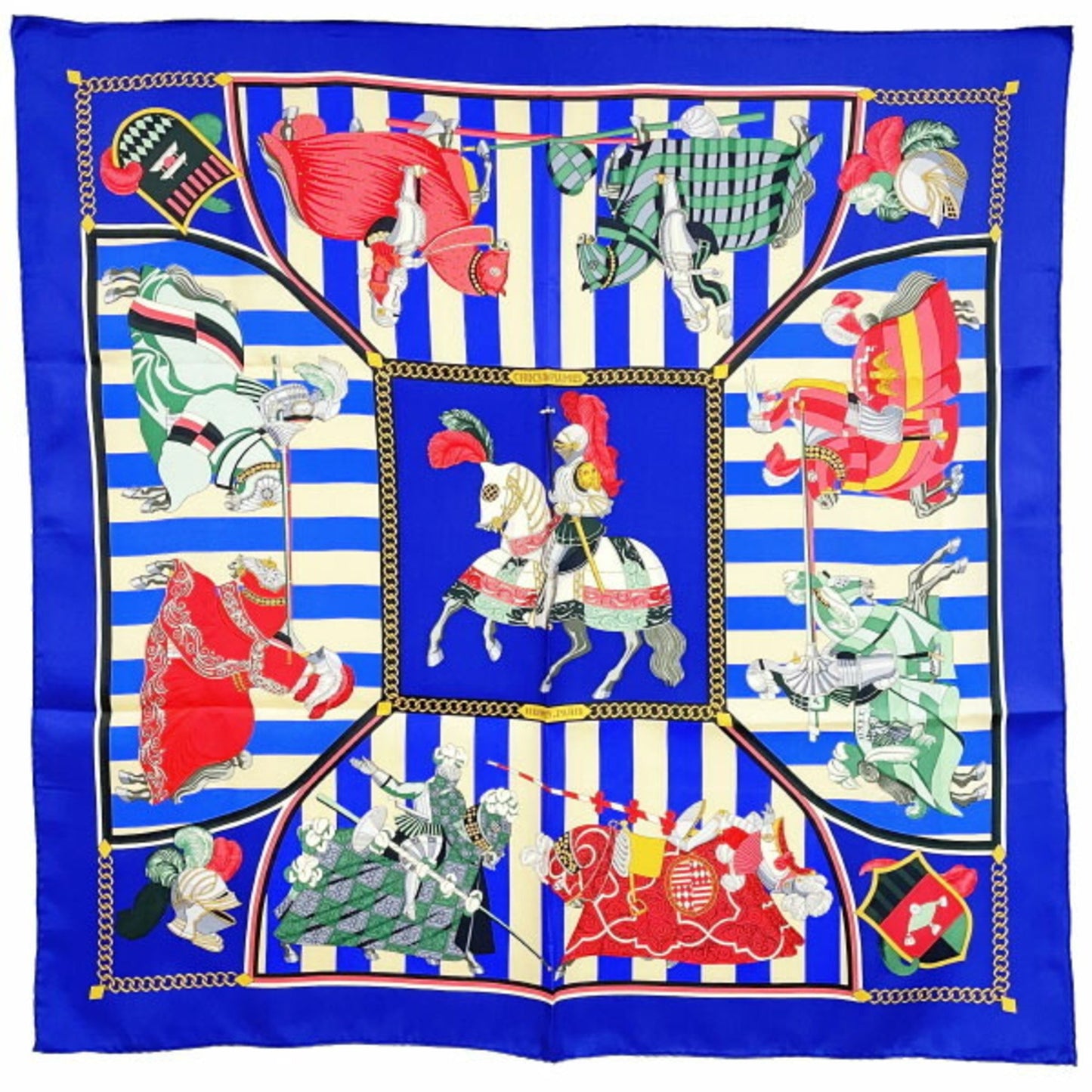 Hermes Scarf Muffler Carre 90 Silk Blue Multicolor Helmes Chocs En Plumes Feather Clash Knight
