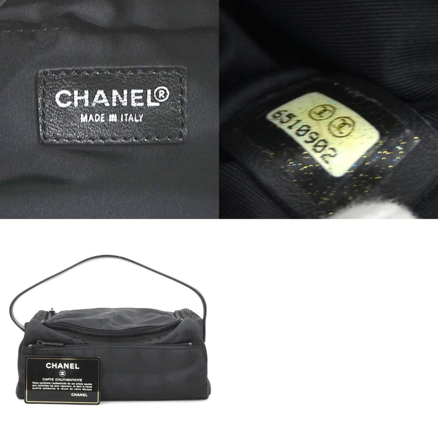 Chanel Handbag Vanity Bag New Travel Line Nylon Jacquard Black