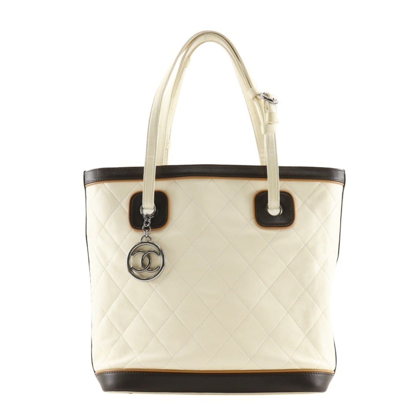 Chanel Matelasse Tote Bag Coco Charm Calfskin 2007 Ivory A5