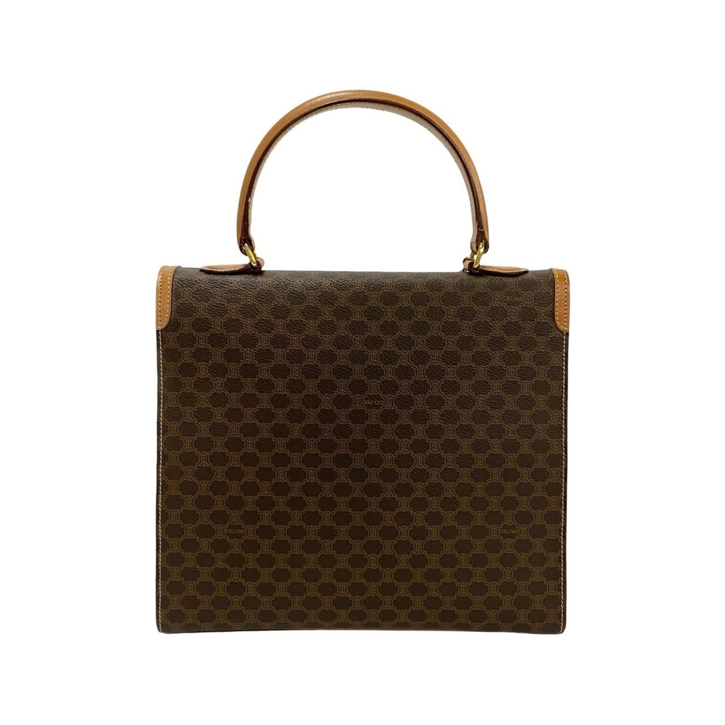 Celine Macadam Blason Triomphe Print Logo Ring Hardware Leather Handbag Mini Tote Bag Brown 328-8