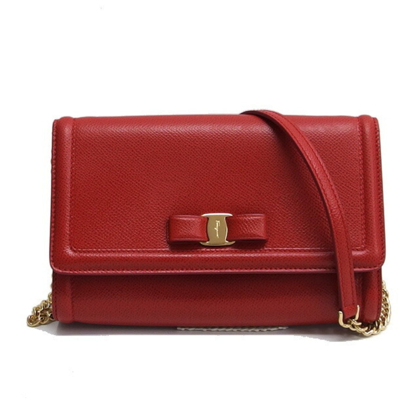 Salvatore Ferragamo Vara Ribbon Chain Shoulder Bag Red