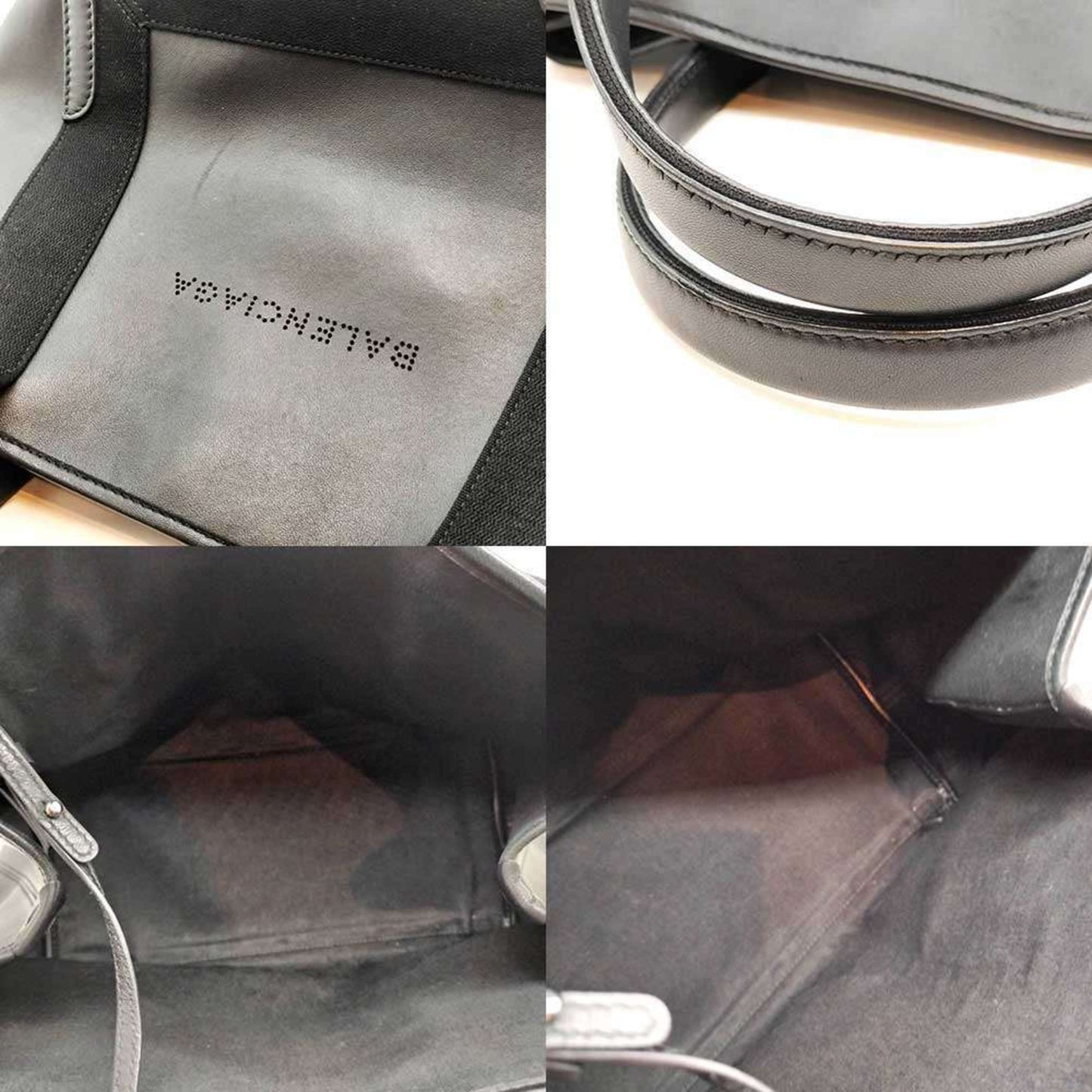 Balenciaga Navy Cabas S Size Black Leather Handbag Tote Bag Punching 339933