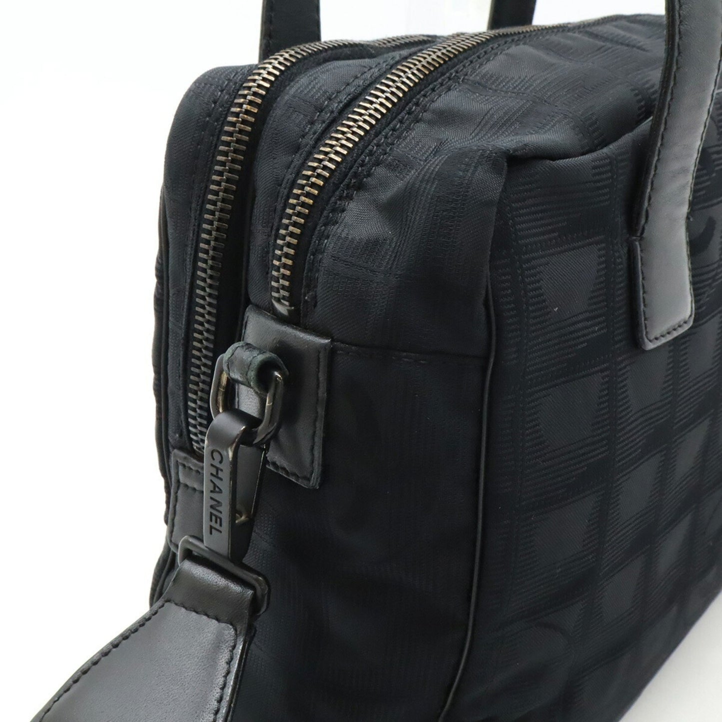 Chanel New Travel Line Handbag Tote Bag Nylon Jacquard Leather Black A15970
