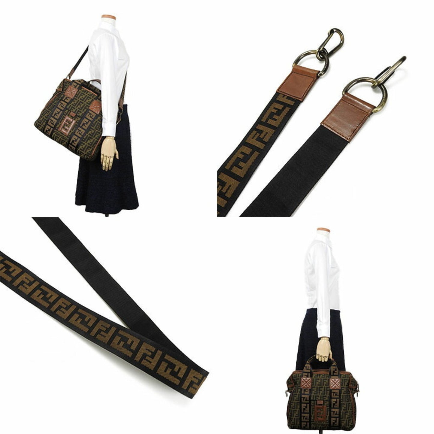 Fendi 7Va158 2Way Handbag Zucca Shoulder Nylon Leather Gold Hardware 2Way Hand Bag Canvas Brown