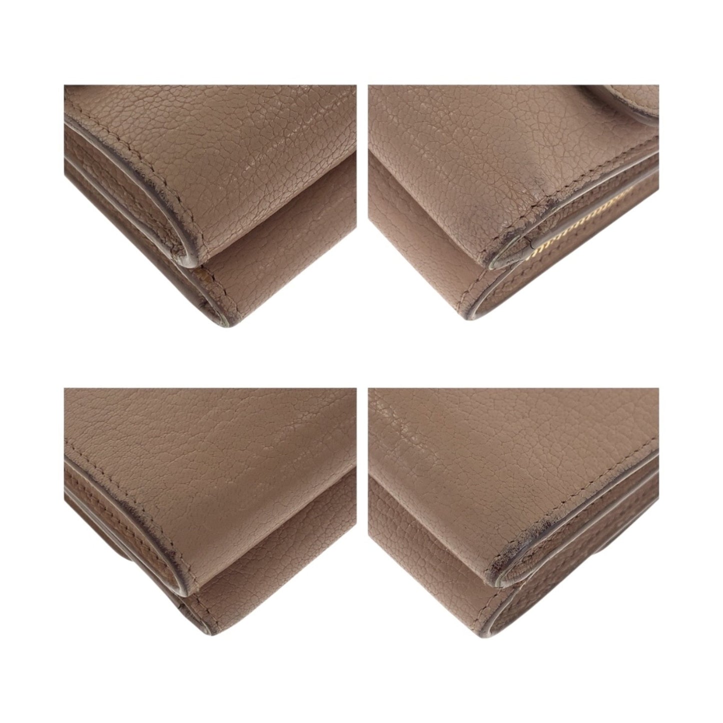 Miu Miu Miu Ribbon Pink Gold Hardware Leather Folding Wallet Compact