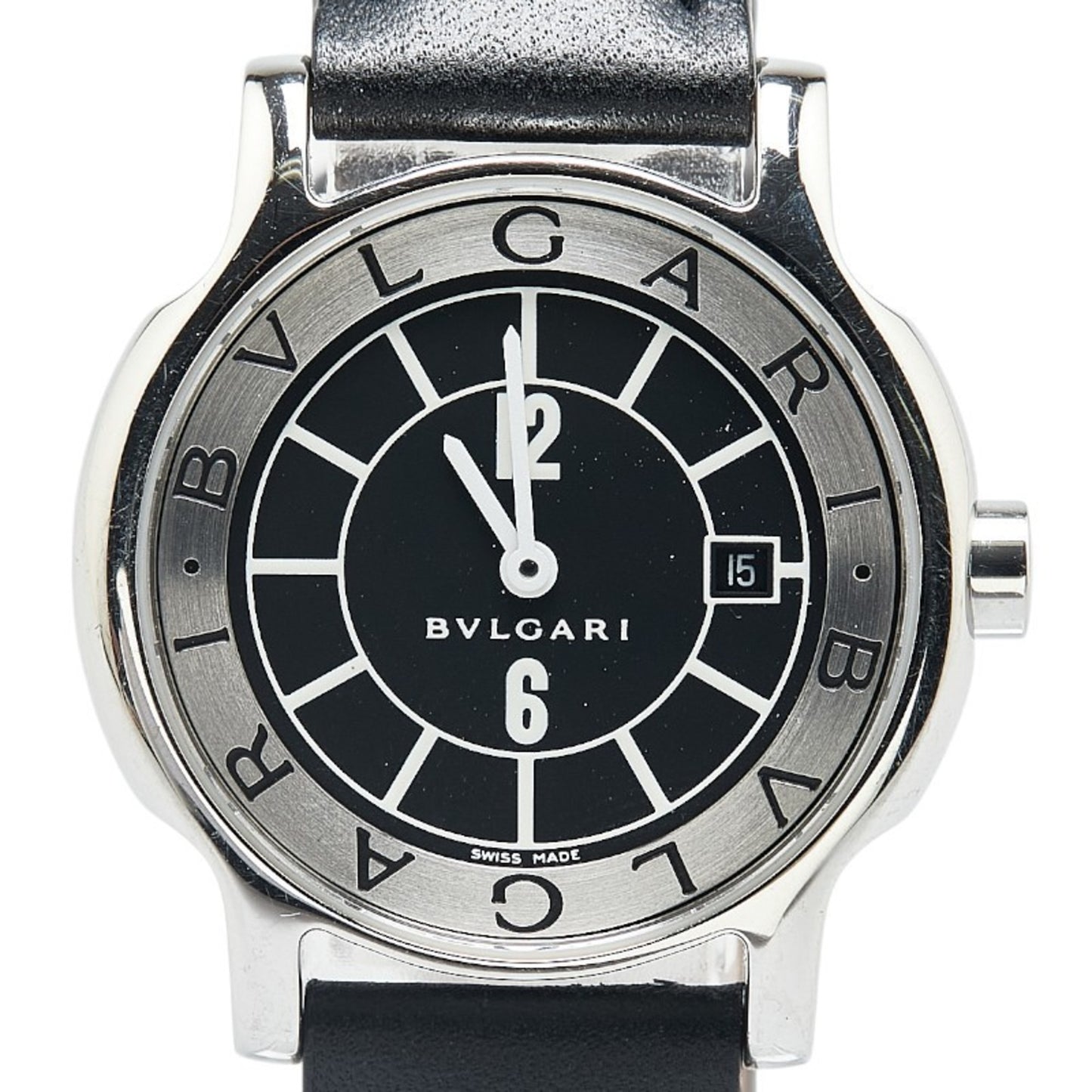 Bvlgari Solotempo Watch St29S Quartz Black Dial Stainless Steel Leather