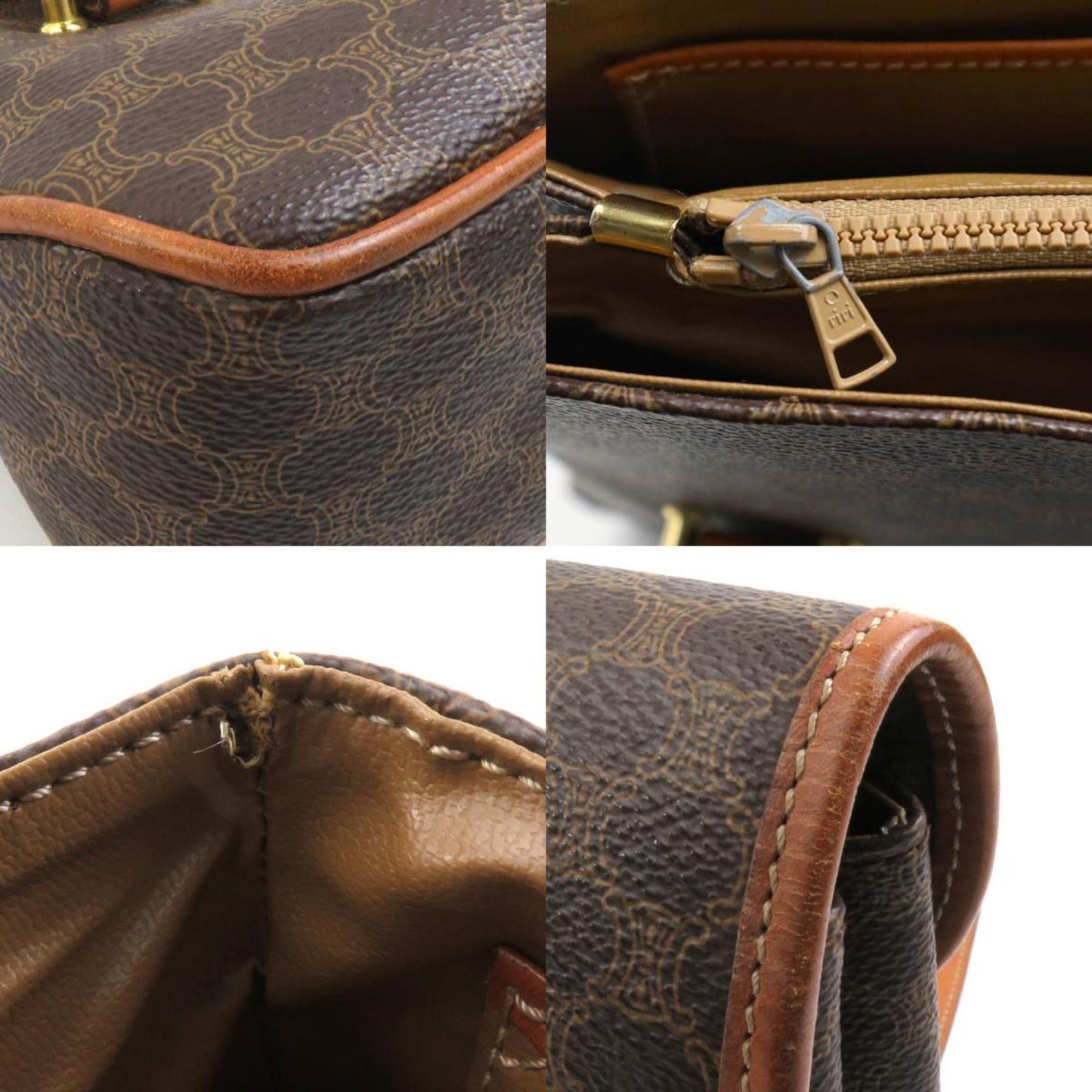 Celine Handbag Macadam Leather Brown Gold