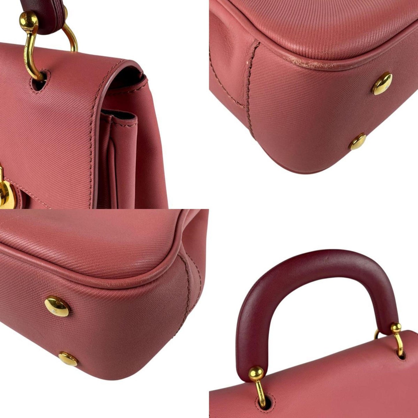 Burberry Handbag Shoulder Bag Leather Pink Burgundy Gold