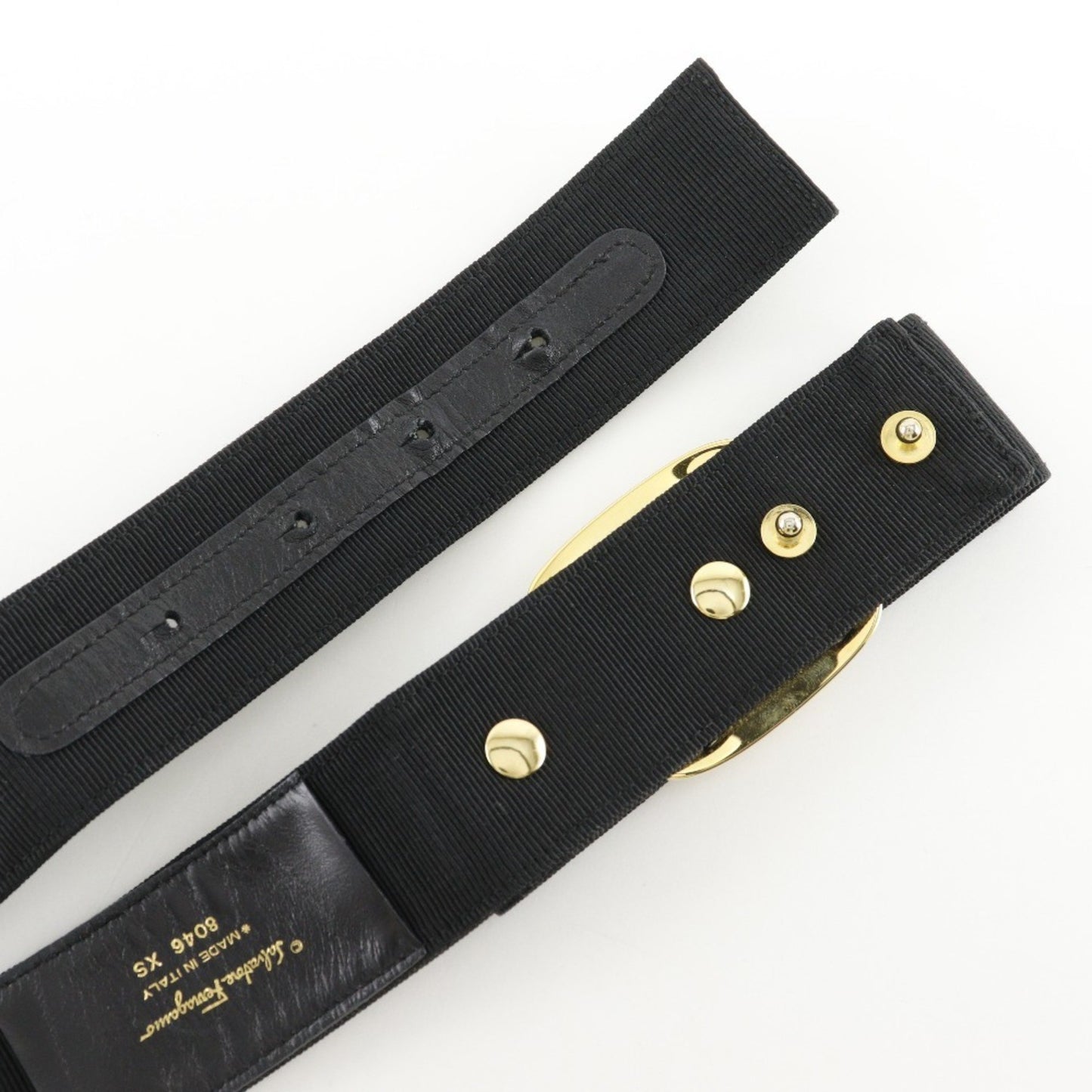 Salvatore Ferragamo Vara Ribbon Belt 8046 Canvas X Gold Plated Black / Vala