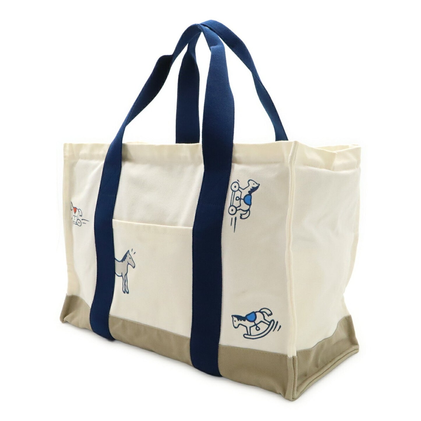 Hermes Adada Mother'S Bag Tote Horse Canvas Blue Marine Ivory Beige