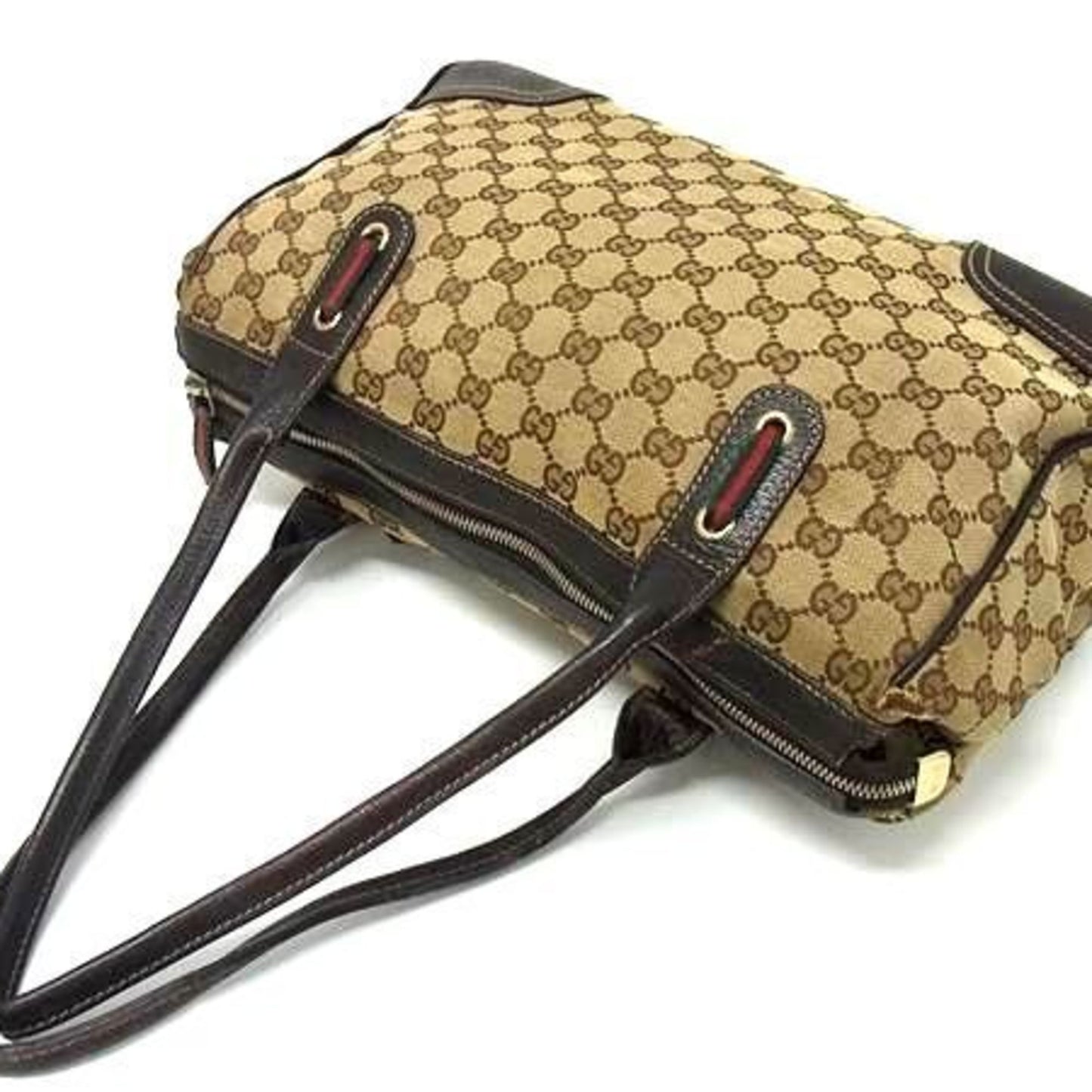 Gucci Sherry Line Princess Tote Bag 177052 In Beige And Brown Gg Canvas Leather
