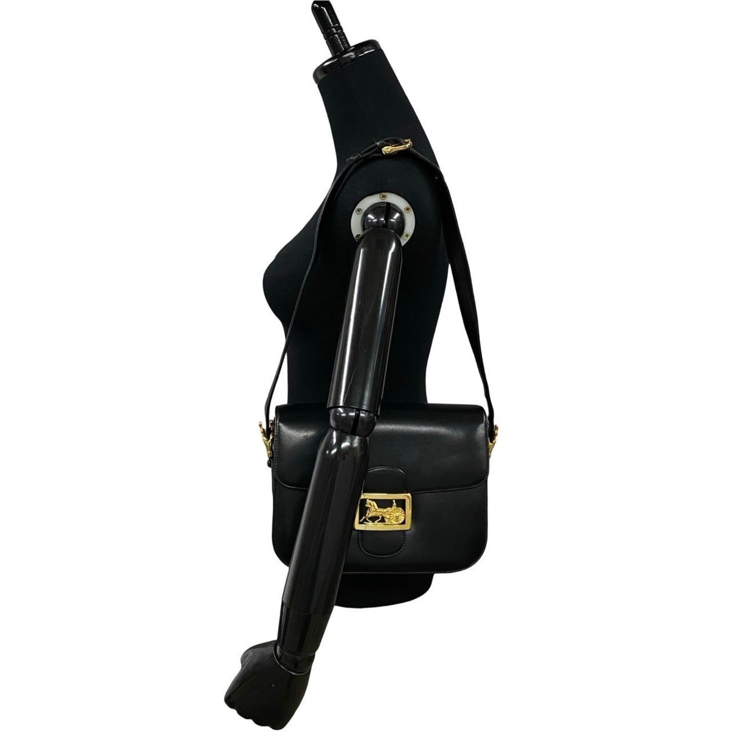 Celine Logo Horse-Drawn Carriage Hardware Calfskin Leather Mini Shoulder Bag/Pochette/Sacoche Black
