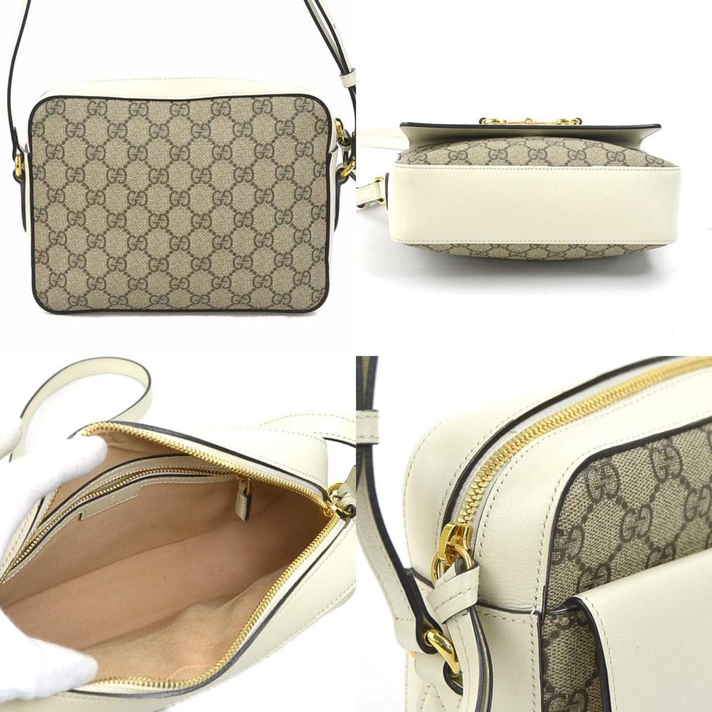 Gucci Crossbody Shoulder Bag Gg Supreme Pvc/Leather Beige/White Gold