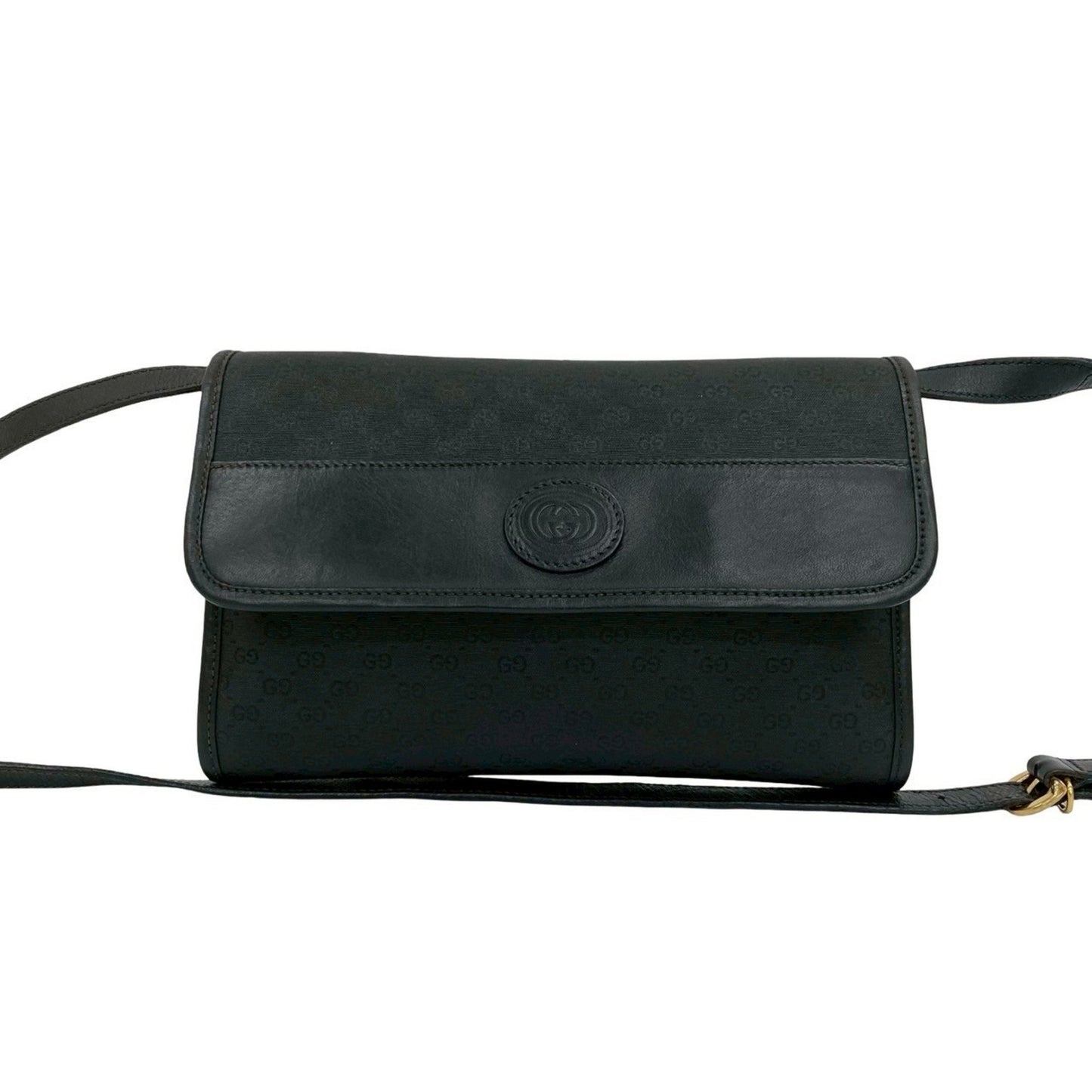 Gucci Vintage Micro Gg Logo Leather Shoulder Bag/Pochette/Sacoche In Black 88231