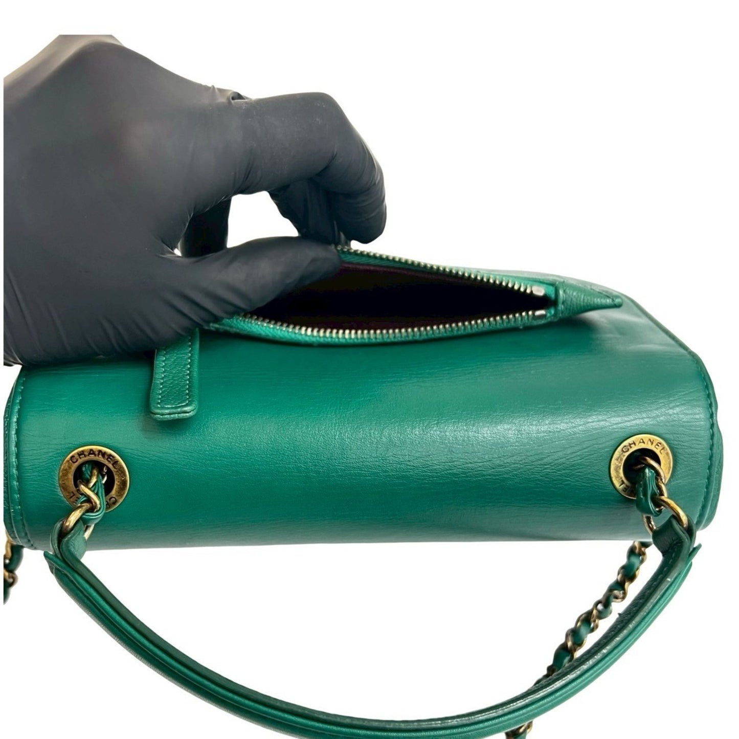 Seal No. 23 Chanel Coco Curve Deca Calf Leather Chain Shoulder Bag Green 110-3