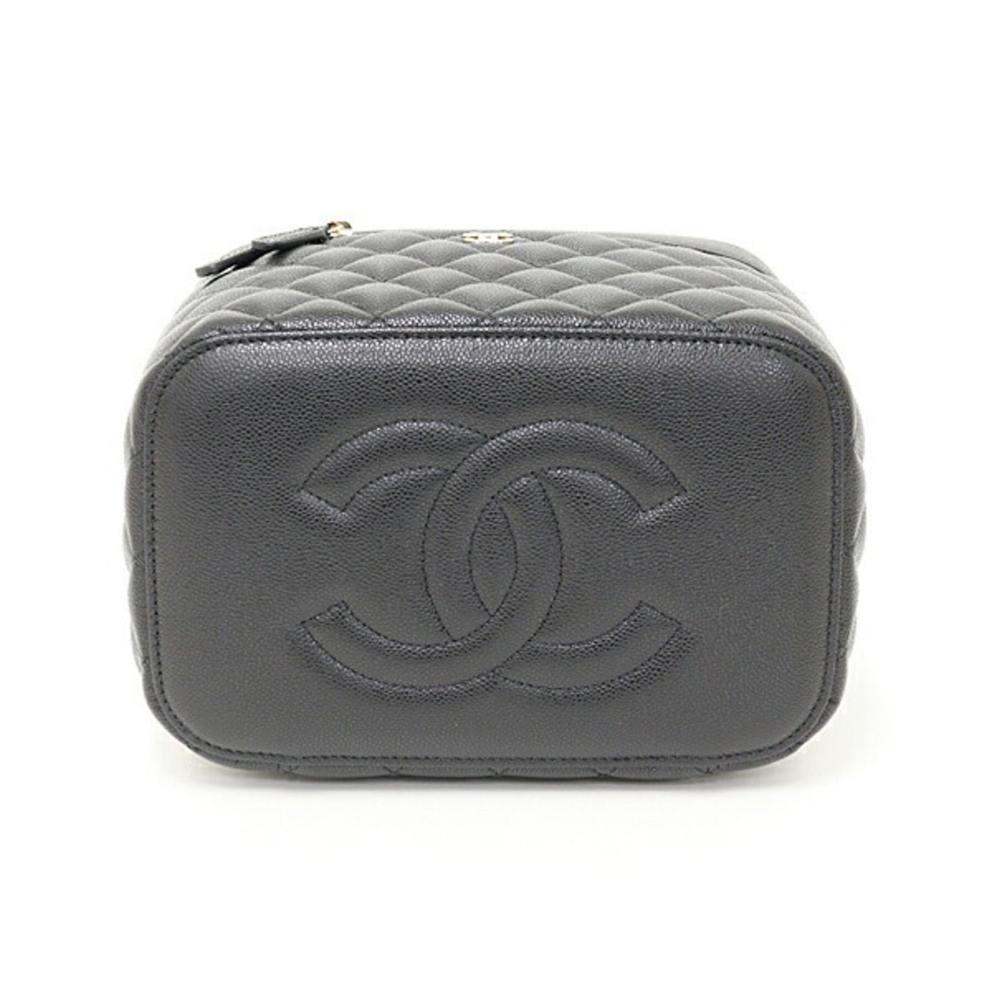 Chanel Timeless Classic Vanity Bag Caviar Skin Ap2573 Black Matelasse Unused F-04622