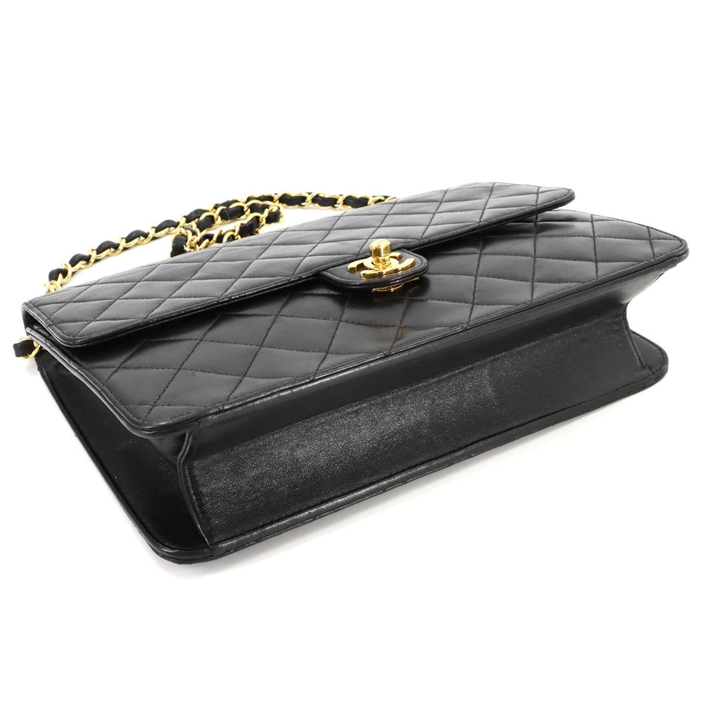 Chanel Matelasse Chain Shoulder Bag Leather Black Gold Metal Fittings