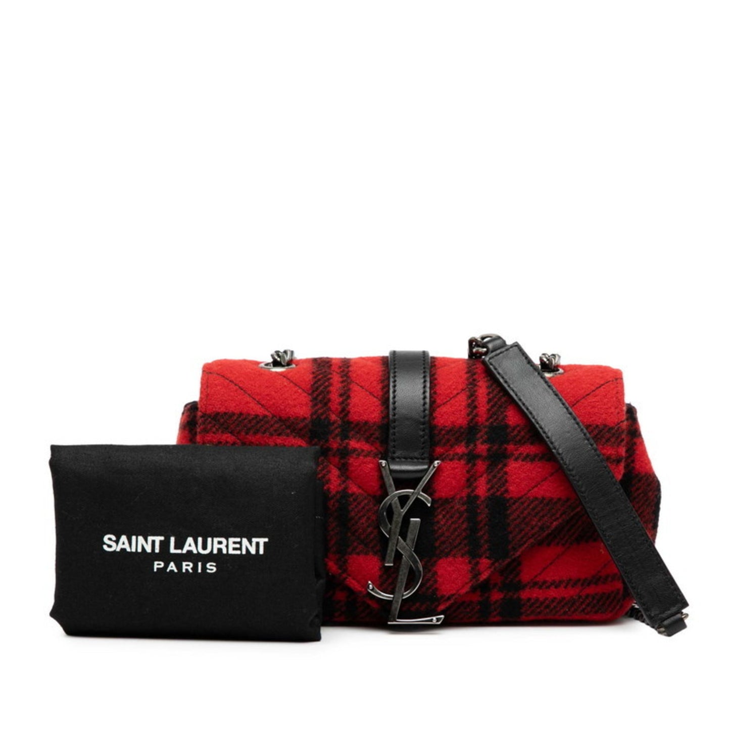 Saint Laurent Baby Chai Chain Shoulder Bag 399289 Red Black Wool Leather