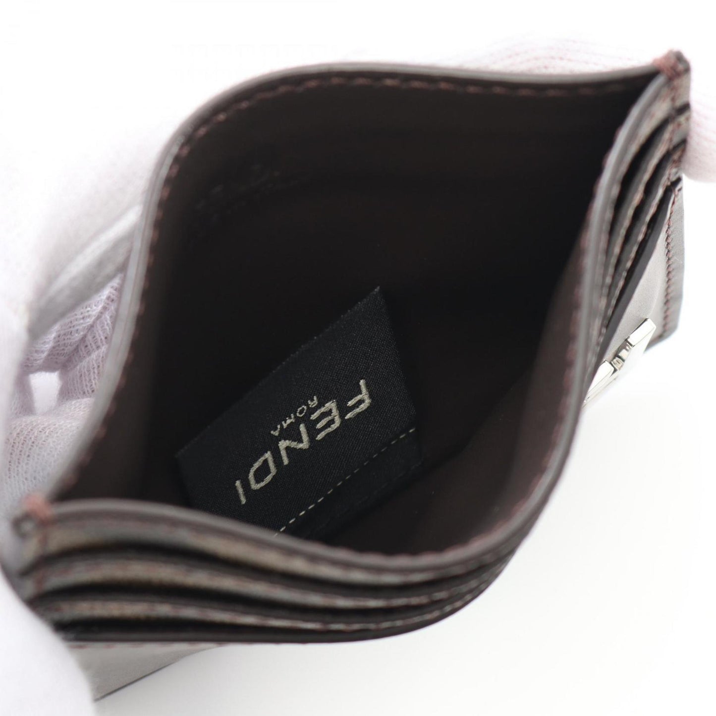 Fendi Ff Business Card Holder/Card Case Leather Coated Canvas