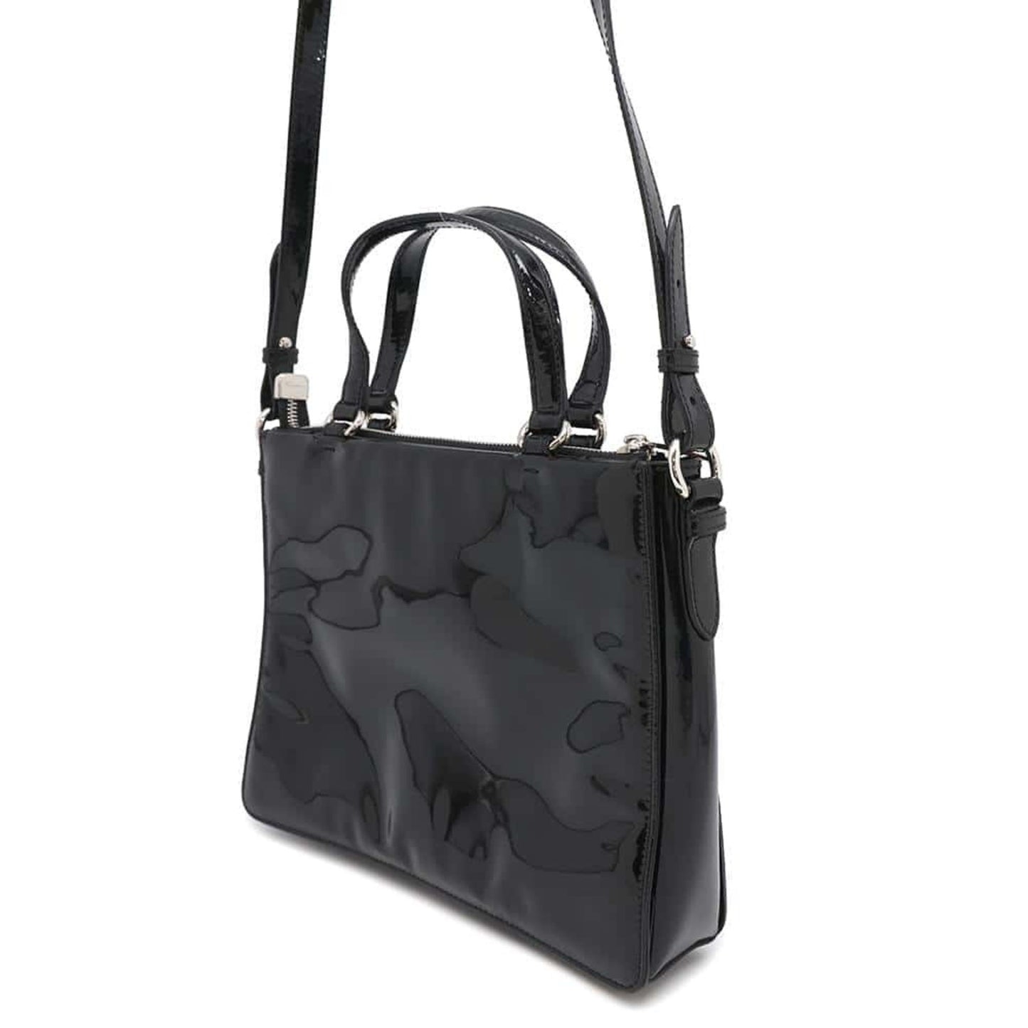 Salvatore Ferragamo Handbag Vara Ribbon Patent 2Way Shoulder Bag Black