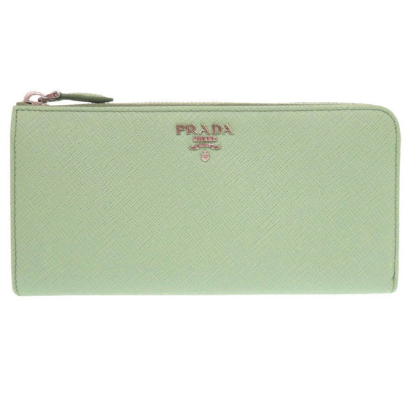 Like New Prada Saffiano Green L-Shaped Long Wallet 0372Prada