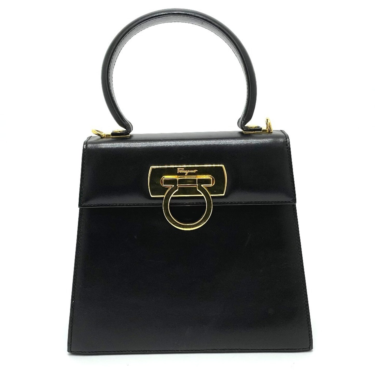 Salvatore Ferragamo Bx-212193 Gancini Bag 2Way Hand Bag Shoulder Bag Black Goldhardware