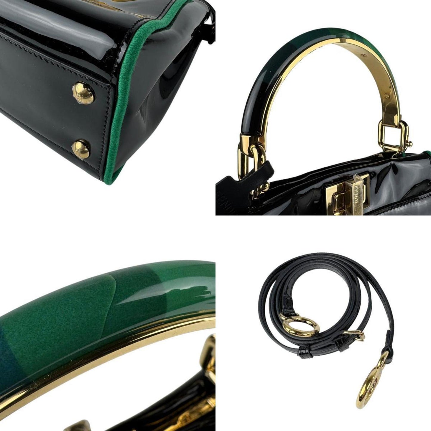 Fendi Handbag Shoulder Bag Mini Peekaboo Iconic Enamel Black X Green
