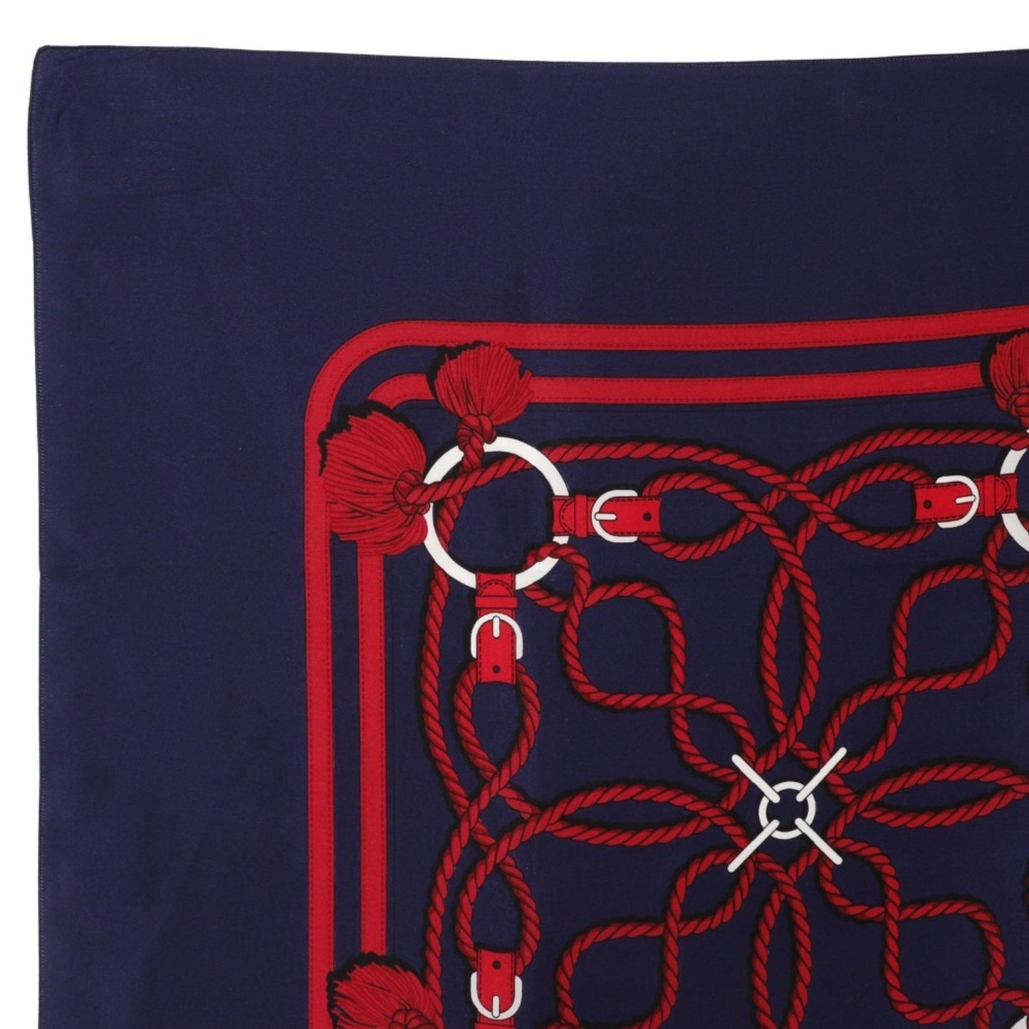 Hermes Carree Scarf Muffler Rope Pattern Silk Navy/Red