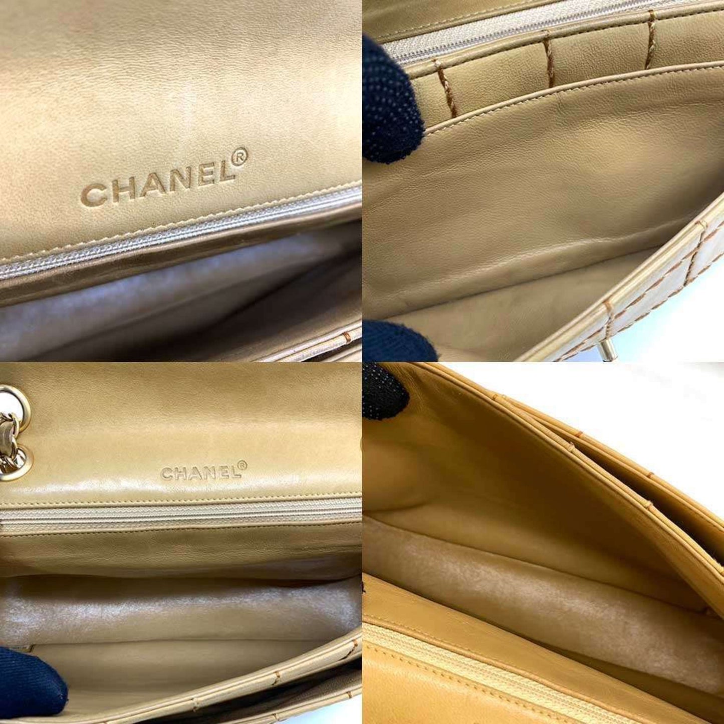 Chanel Wild Stitch Chocolate Bar Chain Shoulder Lambskin Bag Beige
