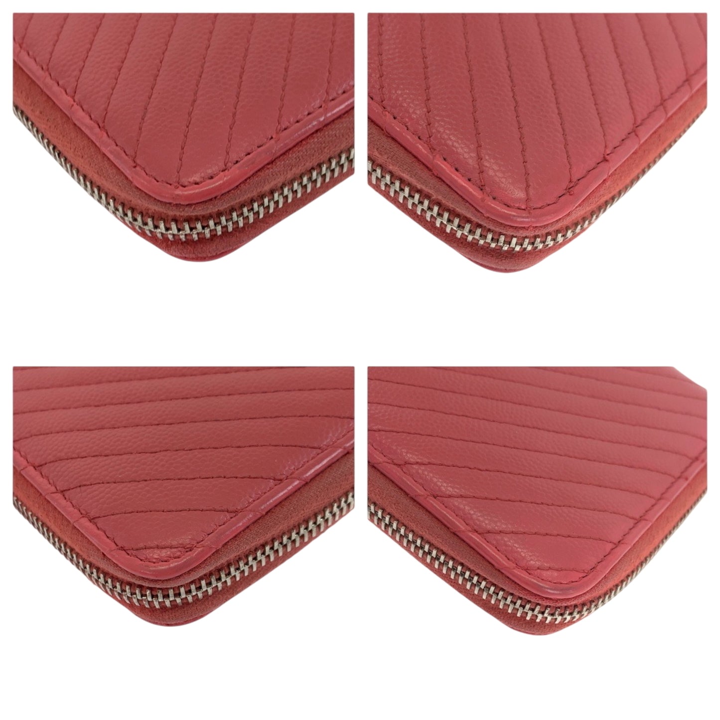 Chanel V Chevron Stitch Coco Mark Pink Gold Hardware Caviar Skin Long Wallet Round Zipper